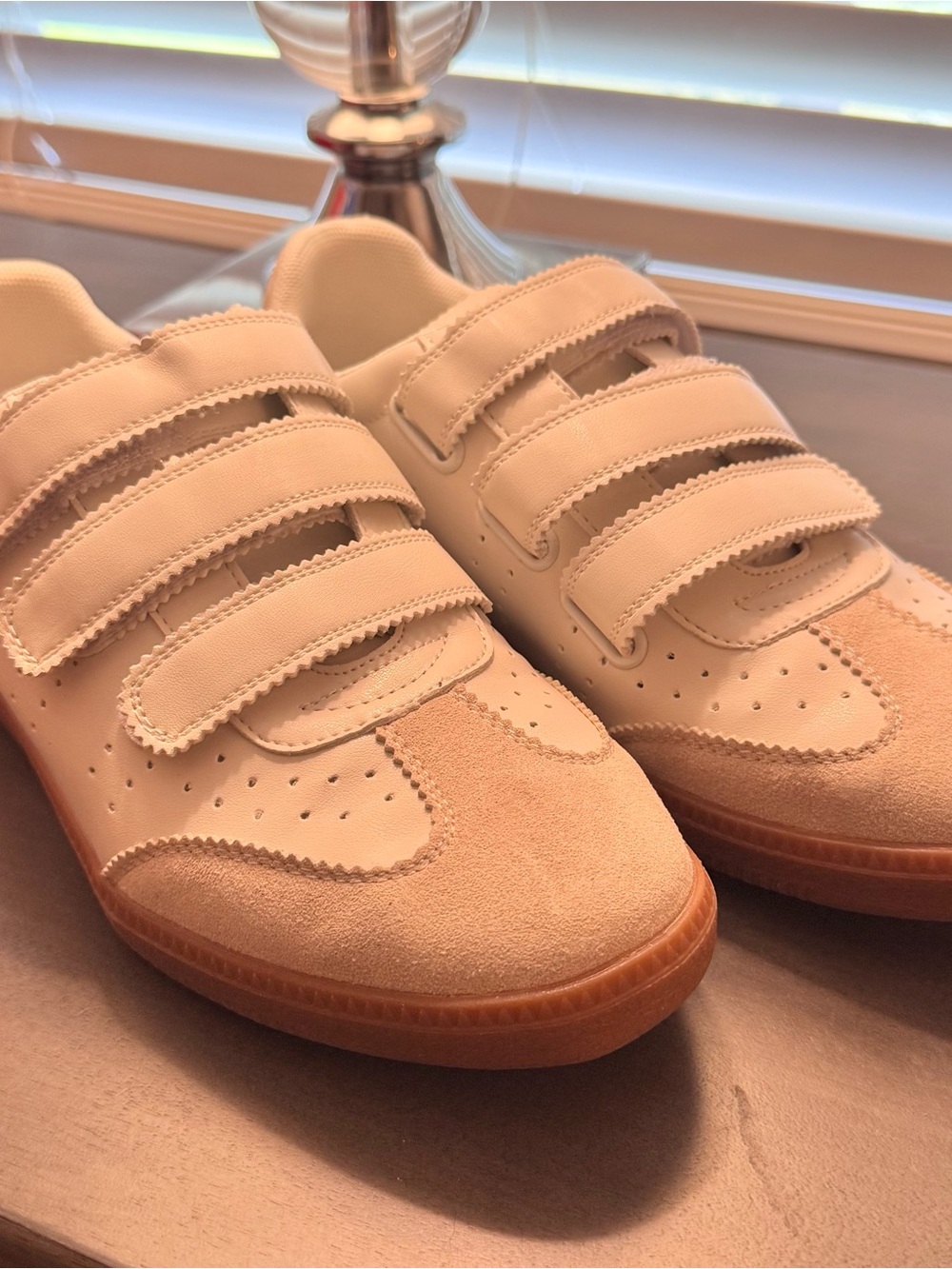 Women’s Cream Suede & Leather Velcro Sneakers